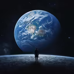 a man in space stands at the end of a large circle