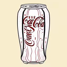 an advertisement for the coca cola with hand drawn tym,a drawing of a can of soft drink with pink swirls,a coca - cola can that is drawing on a piece of paper,the can contains an image of a can,an image of a can of coke that is drawing