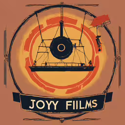 a brown and blue poster advertising a small boat,a poster of a small boat floating through the air