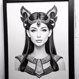 a girl wearing an egyptian head dress, drawn in pencil