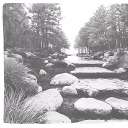 rocks and grass on the ground in a forest