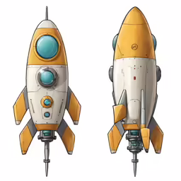 a cartoon drawing of a yellow and white rocket ship