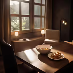 there is a bowl and a plate of food on the table