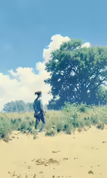 a person is walking around in the sand