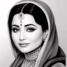 a beautiful woman wearing a scarf and jewelry