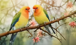 two birds sitting on top of a tree branch