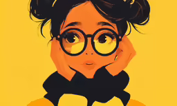an art work of a woman wearing glasses and a bow tie