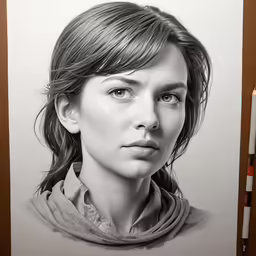 a sketch of a woman in grey and brown with one eye partially open