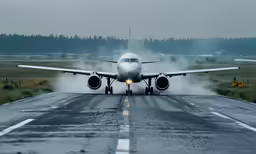 an airplane taking off from an airport runway