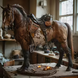 a horse that is standing on top of a table