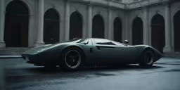 this race car is sitting in front of an old building