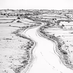 a black and white photo with a snowy hill behind