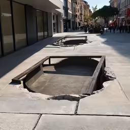 this is a row of benches that have been broken in some sort