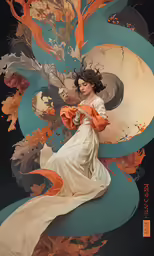 a painting of a woman in a white dress holding an umbrella