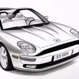 this is an image of a car drawing,a pencil drawing of a car with the hood open