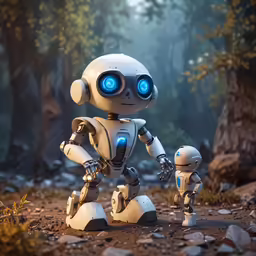 a robot that is holding the head of a small robot
