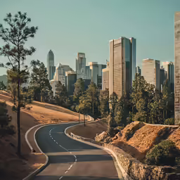 a winding road running through a city