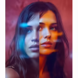 a split photo of two woman