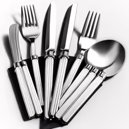five spoons, six forks and a knife on top of each other