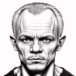a drawing of a man with white hair and a smirk