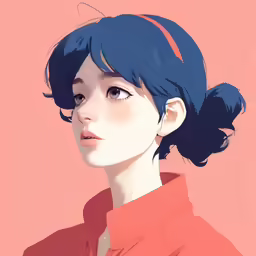 an anime girl with blue hair and a peach shirt