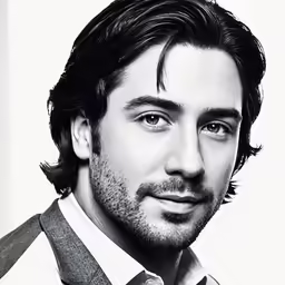 black and white photograph of man with suit, shirt and tie