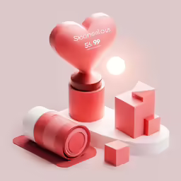 a small heart is placed in front of the pink lipstick packaging