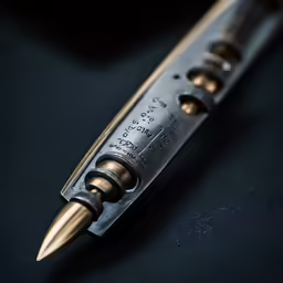 a pen with a golden cap on it on a black surface