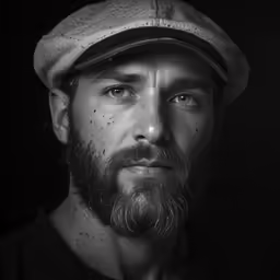 a man with a goatee is wearing a cap