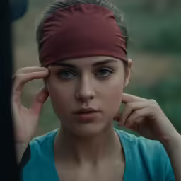 the young woman is wearing a headband around her head