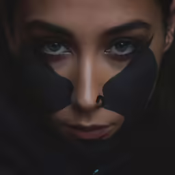 a woman with black eyeliner and a nose piece is shown