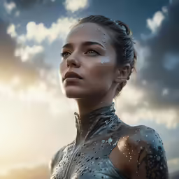a beautiful young woman with water all over her body