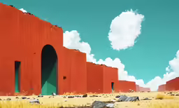 the grass is growing along the side of the wall