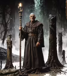 a character with a candle holding a staff