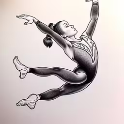 a drawing of a female figure that is performing a stunt,a person jumping in the air with their hands up