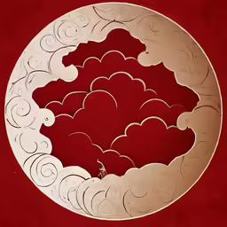 a plate with some red clouds in the middle