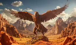 the eagle is standing on the top of the mountain