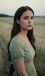 young woman in front of the grain field