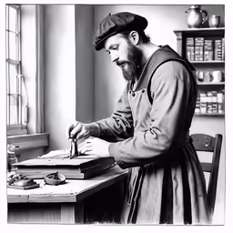 a man in apron making something on a table