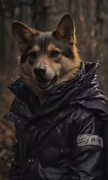 the small dog has his face obscured by a jacket