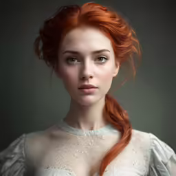 red headed girl with freckles on her chest posing for a portrait