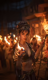 a woman holding some torches at an event