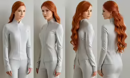 a beautiful redhead girl in a full body suit