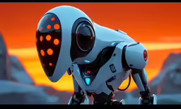 an image of an animated robot character with its arms crossed in the sunset