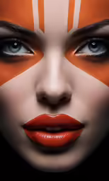 a woman with orange make up and makeup