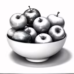 an apple bowl with apples in it is placed in a white bowl
