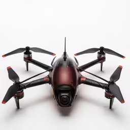 a model of a black red and orange flying plane