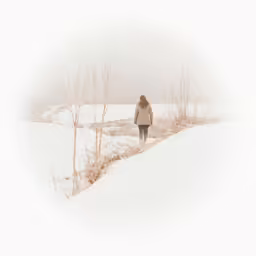 a person walking in a snow covered field