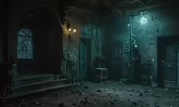 a dimly lit, dark room with no one