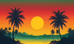 an illustration of the sunset with palm trees